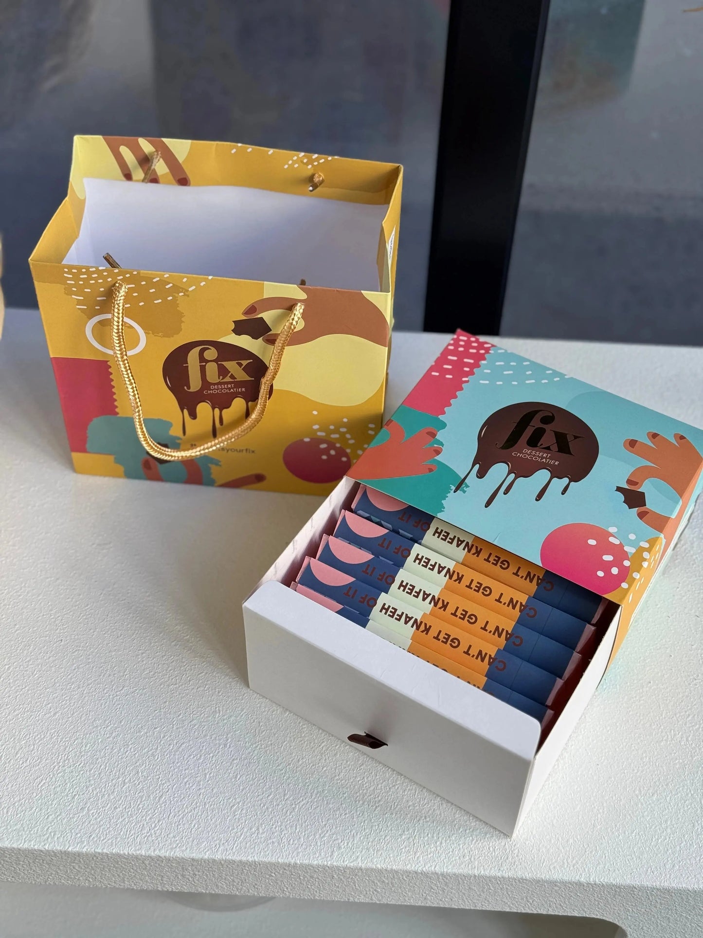 Fix Dessert Chocolatier Can't Get Knafeh of It The Original Dubai Chocolate - Pistachio Knafeh Bar - Hero Box of x6 Chocolate Bars Fix Dessert Chocolatier